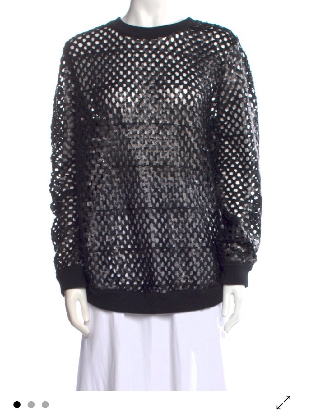 Tory Burch Black Open-Knit Sequin Crewneck Sweater